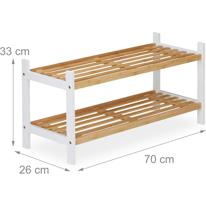 Полиця для взуття Relaxdays, 2 рівні, до 6 пар, бамбук і береза, 33x70x26 см, натуральний/білий