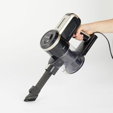 Пилосос Petra PF01625VDE Turbo 600Вт з HEPA-фільтром, 600 мл, вертикальний і ручний, LED-щітка, насадки 2-в-1, чорний