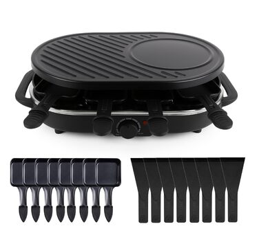 Набір для раклету 8er Raclette - гриль для столу з антипригарними сковорідками та скребком, гранітна та антипригарна пластини (круглий)