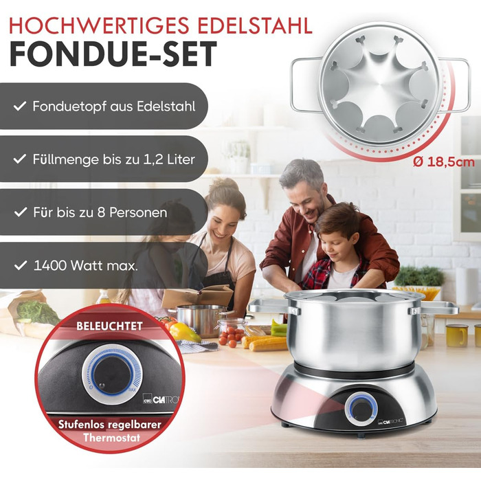 Набір для фондю Clatronic FD 3783, 1,2 л, нерж. сталь, термостат, 8 виделок