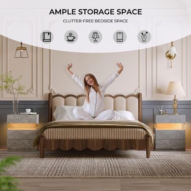 Тумбочка Cubehom з шухлядою і LED-підсвіткою, мармурова біла, дерев'яна, приліжкова тумба для спальні