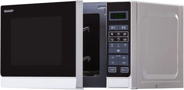 Мікрохвильова піч Sharp R242INW, 20 л, 800 Вт, 5 режимів, 8 авто програм, розморожування за вагою і часом, дитячий захист, енергозбереження, скляний піддон 25,5 см, срібляста