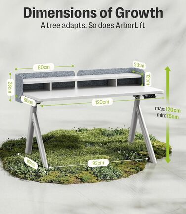 Електричний регульований стіл MAIDeSITe Arbor Lift 120x60 см срібно-білий з монітором та акустичною перегородкою