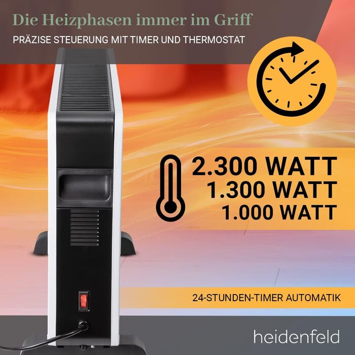 Електричний конвектор Heidenfeld EK100, 2300 Вт, з пультом, таймером і LCD-дисплеєм, для обігріву до 40 м²
