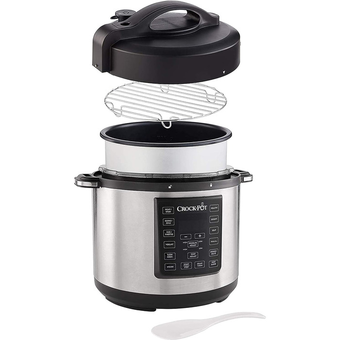 Мультиварка Crockpot Express 12-в-1, програмована, 5,6 л, з функціями повільного приготування, пароварки та смаження, для 6–7 осіб, нержавіюча сталь