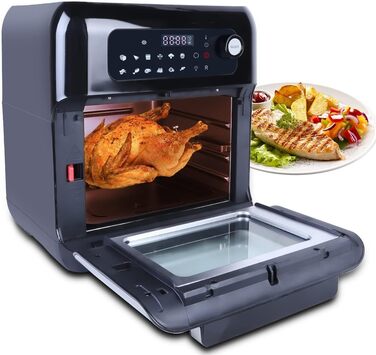 Аерофритюрниця Uten 10 л, 12-в-1, LED-дисплей, 1500 Вт, нержавіюча сталь, з аксесуарами та рецептурником, чорна