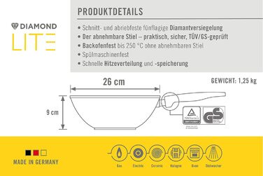 Сковорода-вок Woll Diamond Lite 26 см, антипригарна, алюміній, знімна ручка, для газових, електричних, склокерамічних плит