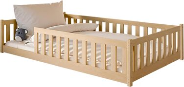 Дитяче ліжко Монтессорі Kids Collective 120x200 см, дерев'яне підлогове ліжко з бортиками та ламелями, натуральна сосна, для хлопчиків та дівчаток