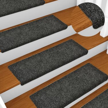 Комплект килимків для сходів vidaXL, 15 шт., самоклеючі, сірі, нейлон 65x21x4 см, захист для сходинок, надійний голкопробивний килимок