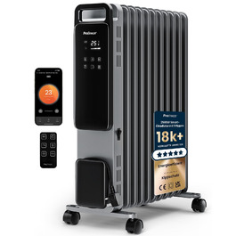 Розумний електричний масляний радіатор Pro Breeze 2500Вт, 11 секцій, з керуванням через Wi-Fi (Smart App), термостатом, таймером на 24г та сенсорним дисплеєм, сріблястий