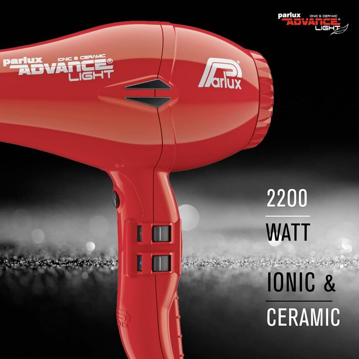 Фен Parlux Advance Light Ionic & Ceramic 2200 Вт, легкий, компактний, професійний, для всіх типів волосся, червоний, без насадки Softstyler