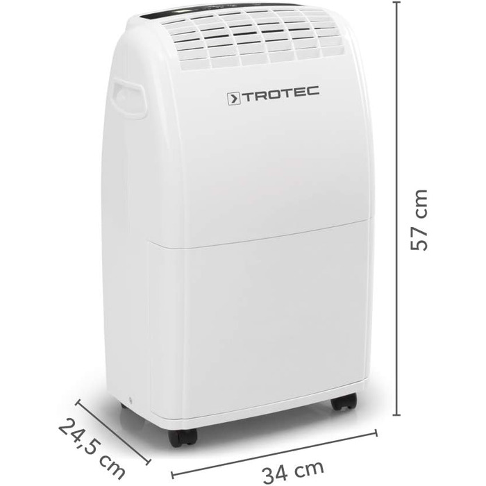 Електричний осушувач повітря Trotec TTK 75 E – продуктивність 20 л/день – площа 45 м² / 110 м³ – автоматичне вимкнення
