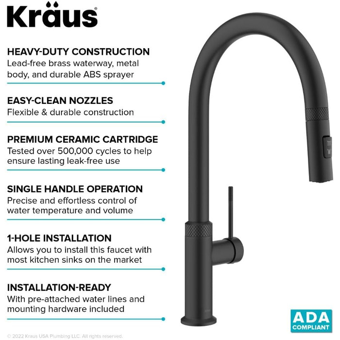 Змішувач кухонний Kraus KPF-3104SFS Oletto чорний матовий з витяжкою, 44 см