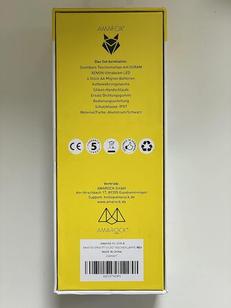 Ліхтарик AMAFOX G10-1000 люмен OSRAM XENON Power-LED, надяскравий, з регулюванням яскравості та зумом, працює на 4x AA батарейках