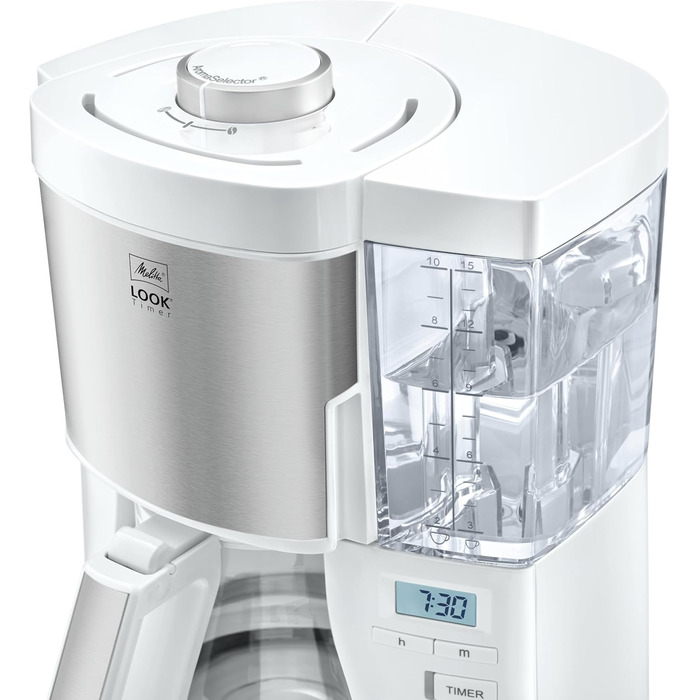 Кавоварка Melitta Look Timer з таймером, крапельна, 10 чашок, біла, скляна колба