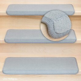 Комплект килимків для сходів Metzker® Vorwerk Uni, прямокутні, світло-сірі, 18 штук