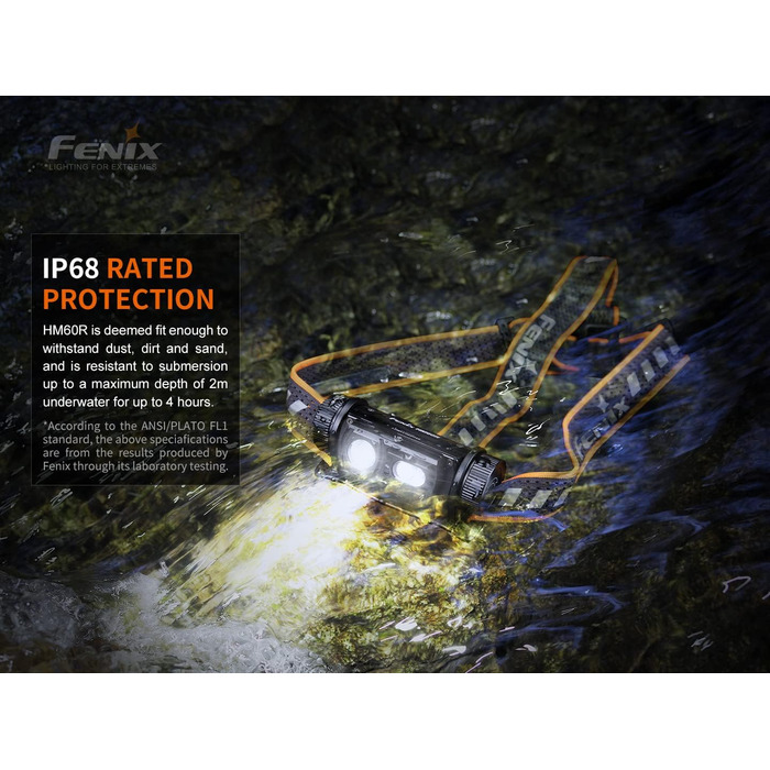 Налобний ліхтар Fenix HM60R з USB-C, перезаряджуваний, з лінзою Френеля для багатодистанційного освітлення