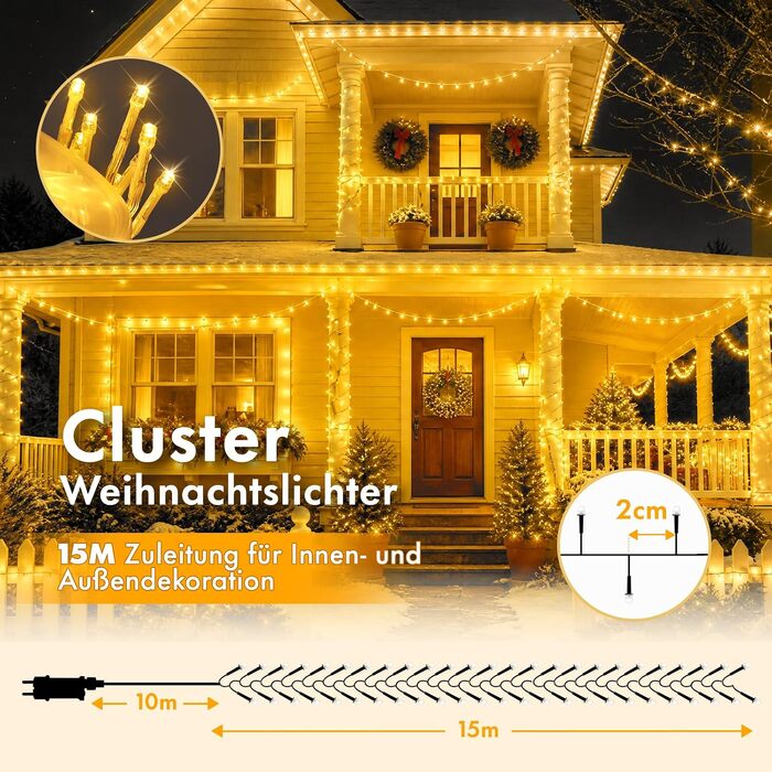 Світлодіодна гірлянда MAGGIFT Cluster 20м, 1000 LED, теплий білий колір, з пультом дистанційного керування