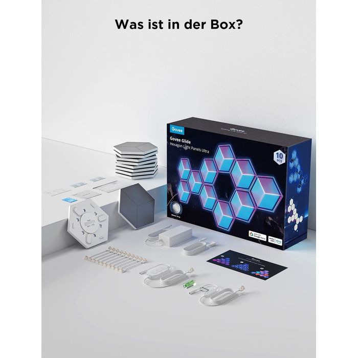 Світлодіодна 3D панель Govee Glide Hexagon Ultra, RGBIC, Wi-Fi, 10 панелей, 129 LED, сумісна з Alexa, для геймерської кімнати, декору стін