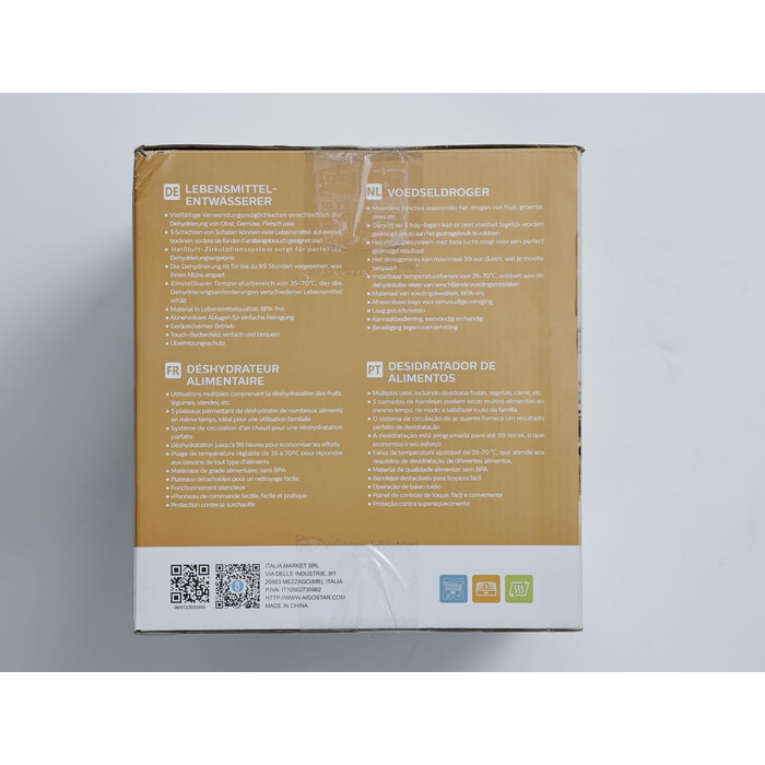 Дегідратор Aigostar Crispy 240Вт, 5 лотків, з таймером та терморегулятором, з нержавіючої сталі, для м'яса, овочів, фруктів, BPA-free
