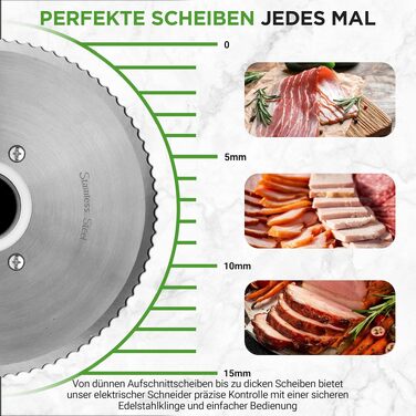 Електричний універсальний слайсер NutriChef 200W для хліба, м'яса, сиру та овочів, товщина нарізки 0–15 мм, ніж з нержавіючої сталі 19 см