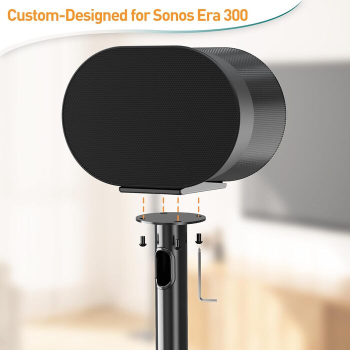 Підставка для колонки Sonos Era 300 ELIVED, підлоговий стійка зі скляною основою, висота 80.7 см, чорна, 1 пара (EV5026)