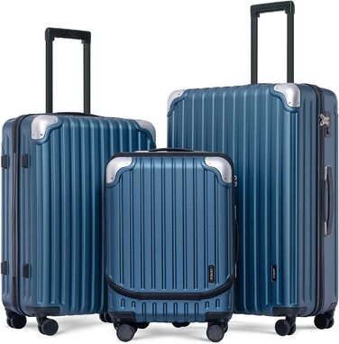 LEVEL8 Комплект валіз на колесах 3 шт, легкий ABS+PC, розширюваний жорсткий чемодан з TSA-замком, 4 колеса, 55/68/78 см, синій