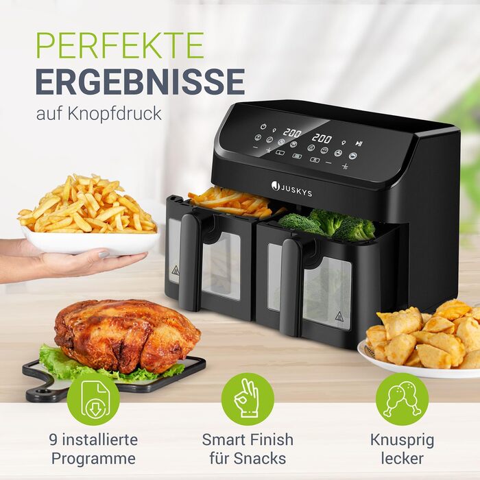 Juskys аерофритюрниця 9 л з двома кошиками, тефлонове покриття, 9 програм, Smart Finish, XXL