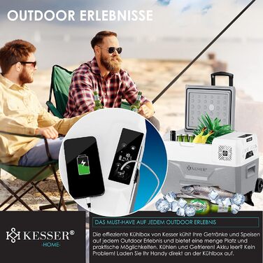 Холодильник KESSER® Kompressor 30л, -20°C, з APP-керуванням, USB, 12/24V/230V, для авто/човнів, сірий