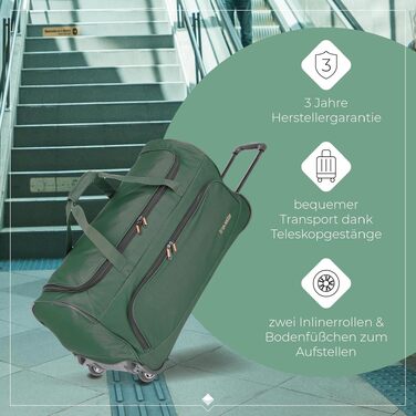 Дорожня сумка на колесах Travelite Basics Fresh L, 89 літрів, темно-зелена, 71 см