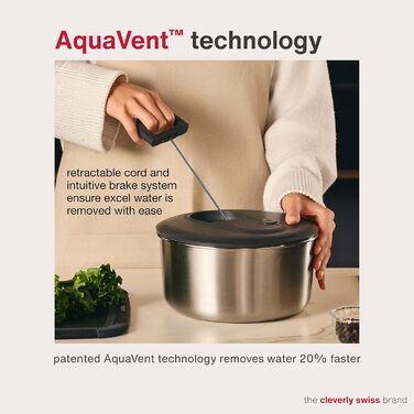 Салатниця Zyliss Easy Spin 6л з мотузковим приводом, AquaVent™ та кнопкою Stop (сіра)