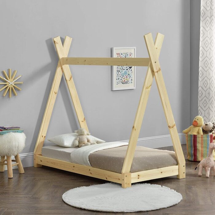 Ліжко дитяче Onejda від en.casa, Tipi-дизайн, 80x160 см, сосна, білий колір