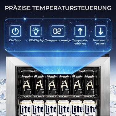 Холодильник для напоїв TRIUMPHKEY 86L з кліматичною системою охолодження, No Frost, 4 полиці для 130 банок – для бару, офісу та дому (срібний)