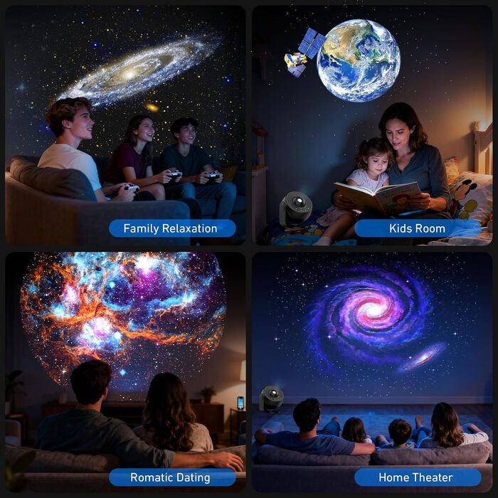 Проектор зоряного неба Galaxy 13-в-1, домашній планетарій з таймером, нічник-проектор галактики для дітей та дорослих, матовий чорний