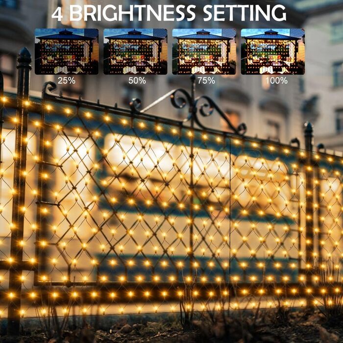 Світлодіодна сітка 6×2 м 300 LED для вулиці, чорний кабель, водонепроникна, з пультом, для кущів, саду, новорічна, тепле біле світло
