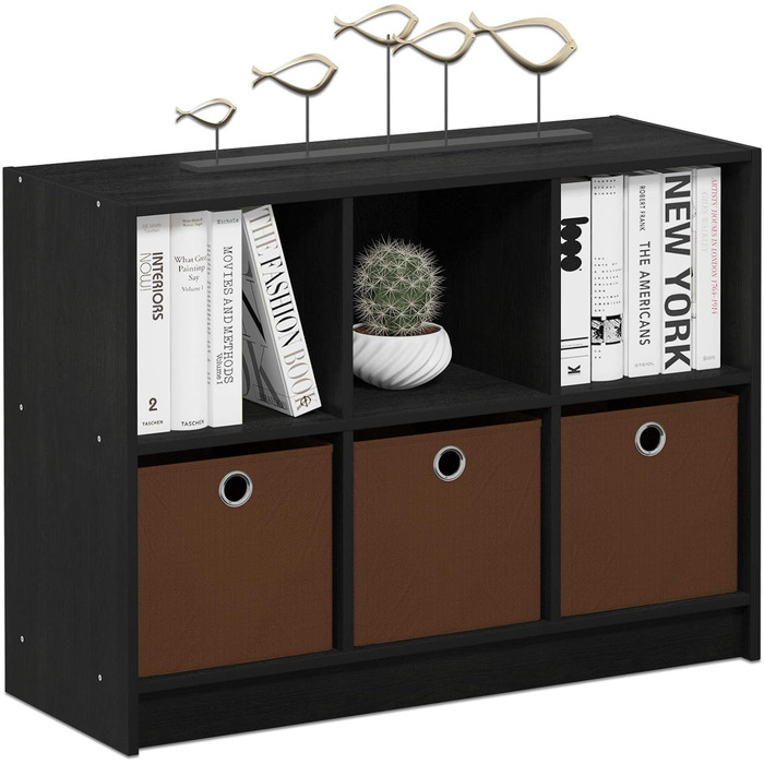 Книжкова шафа Furinno Basic на 6 полиць з 3 ящиками, дерево, колір американо/середньо-коричневий, 30×80×60 см