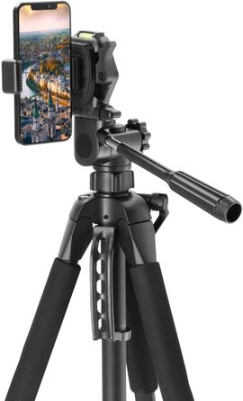 Hama штатив для камери Action 165 3D, легкий фотоштатив 61-165 см, трипод з 3D-головкою, тримачем для смартфона, для дзеркальних камер Canon/Nikon/Sony, чорний