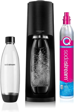 Сифон для газування води SodaStream Terra Value Pack, 2 пляшки по 1 л (придатні для ПММ) та 1 балон CO2 Quick Connect на 60 л, чорний матовий