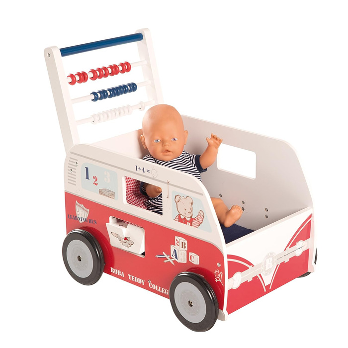 Дитячий іграшковий візочок Roba Teddybus з серії 'Teddy College', білий, комплект з подушкою, ковдрою та ігровими функціями