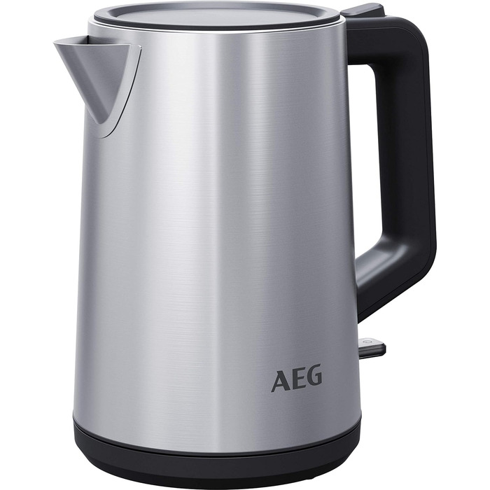 Електрочайник AEG K4-1-4ST, 1,7 л, нержавійка, індикатор рівня води, захист від крапель, знімний фільтр від накипу, потрійний захист, управління однією рукою