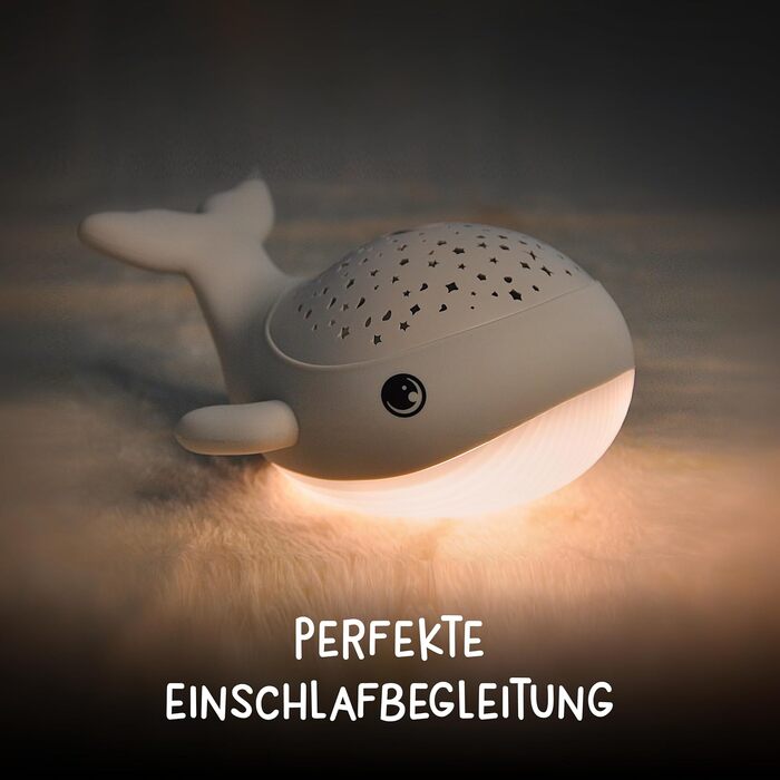 Дитячий нічник-проектор зоряного неба MegaLight Willy Whale: 2в1 нічник з теплим білим світлом та RGB проектором зірок (3 кольори)
