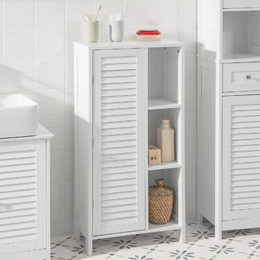 Шафа для ванної SoBuy BZR39-W з ламельними дверцятами, біла, 48x96x24 см – високий комод для зберігання, ванна кімната, меблі для ванної