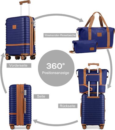 Набір валіз Joyway 6 шт. з твердим корпусом, beauty case, косметичка, 4 колеса, TSA-замок. Колір: темно-синій/коричневий