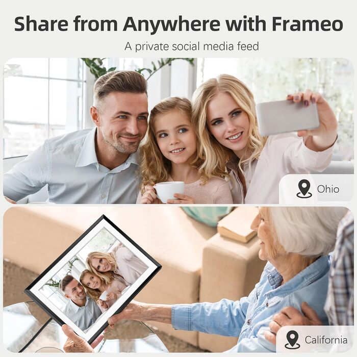 Frameo Цифровий фоторамка 10.1 дюймів з Wi-Fi, горіхове дерево, 32GB, IPS сенсорний екран 1280*800 HD, відтворення фото/відео через додаток Frameo, подарунок для чоловіків та жінок