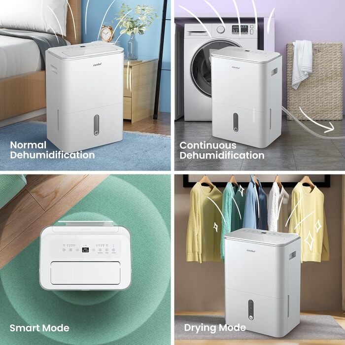 Осушувач повітря COMFEE Easy Dry 16 л/день з іонізатором, 4 режими, резервуар 3 л, для кімнат до 32 м², функція сушки білизни, підключення зволожувача, swing-функція