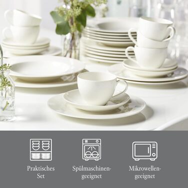Villeroy & Boch vivo Basic White набір посуду 30 предметів, білий, преміум порцеляна, для сервірування столу, підходить для посудомийної машини та мікрохвильової печі, тарілки, чашки, кераміка, сервіз