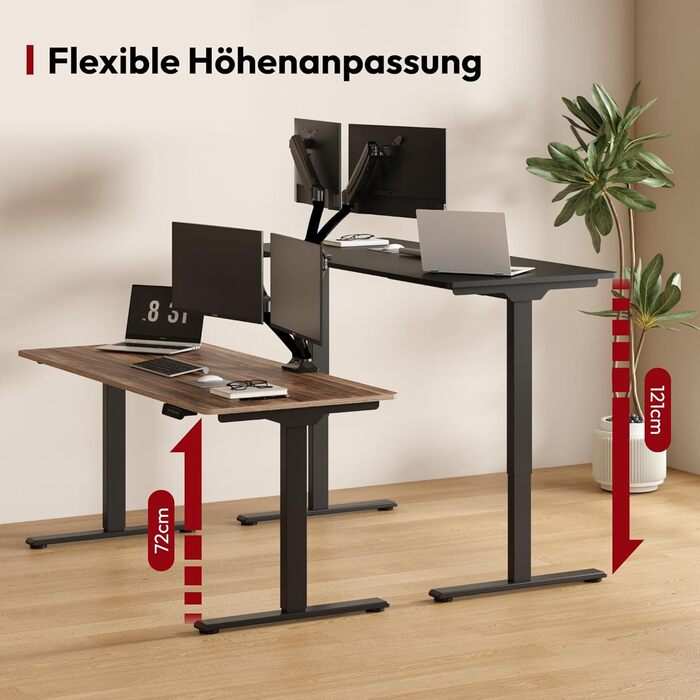 SANODESK Регульований стіл за висотою 160x70 см – Електричний стіл для стоячи/сидячи з подвійним мотором, вантажопідйомність до 90 кг, ергономічне робоче місце (чорний+коричневий) 160 x 70 см Коричневий