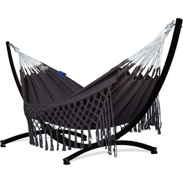 Двомісний гамак Potenza Medelin Boho з каркасом, 100% бавовна, 230x160 см, до 200 кг, для вулиці, подвійний, стійкий до погодних умов