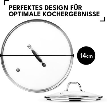 Скляна кришка для каструль та сковорідок Onyx Cookware, загартоване скло, 14 см