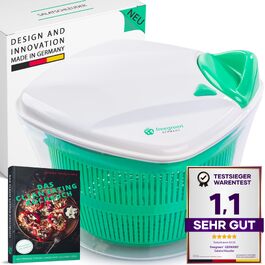 Салатниця з центрифугою Freegreen Germany 5л - біла, з рецептами та кришкою для зливу води